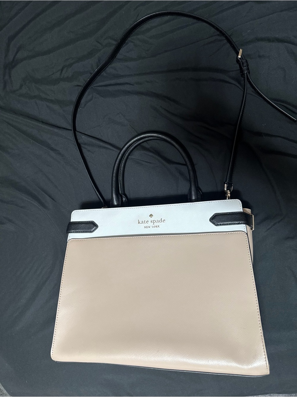kate spade Beige, White & Black Structured Satchel